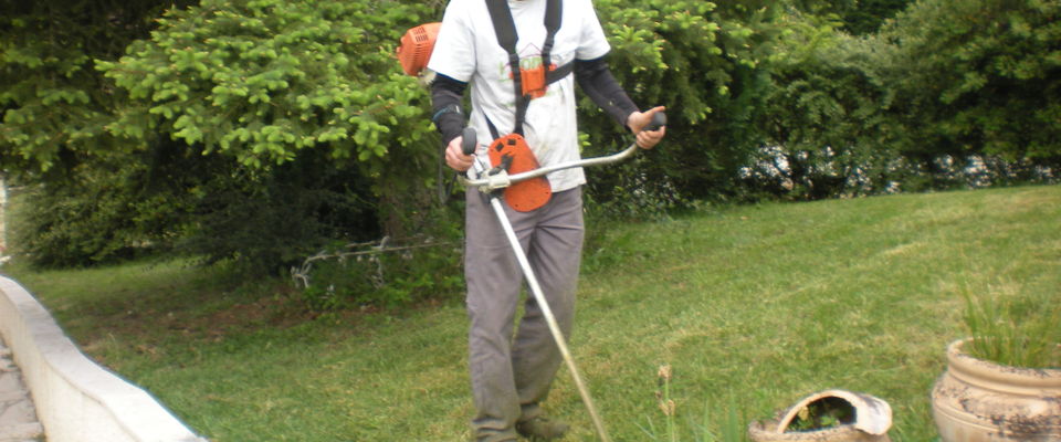 entretien de gazon, tonte de pelouse avec ramassage de l'herbe à Saint Savin, Bourgoin Jallieu